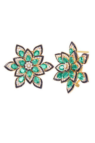 Emerald Lotus Earrings - Noor Monnoo