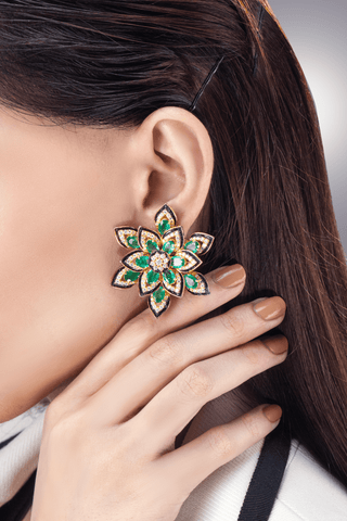Emerald Lotus Earrings - Noor Monnoo