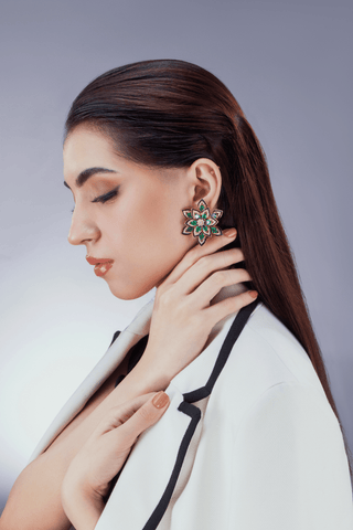 Emerald Lotus Earrings - Noor Monnoo