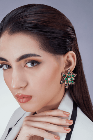 Emerald Lotus Earrings - Noor Monnoo