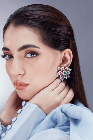 Ruby Lotus Earrings - Noor Monnoo