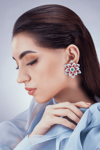 Ruby Lotus Earrings - Noor Monnoo