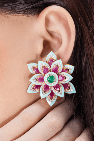 Ruby Lotus Earrings - Noor Monnoo